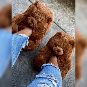 Dark Brown Bear Slippers